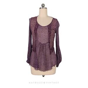 Y2K Cabi Silk Top M Pink Purple Fairy Whimsigoth Vintage Gauze Crinkle Boho